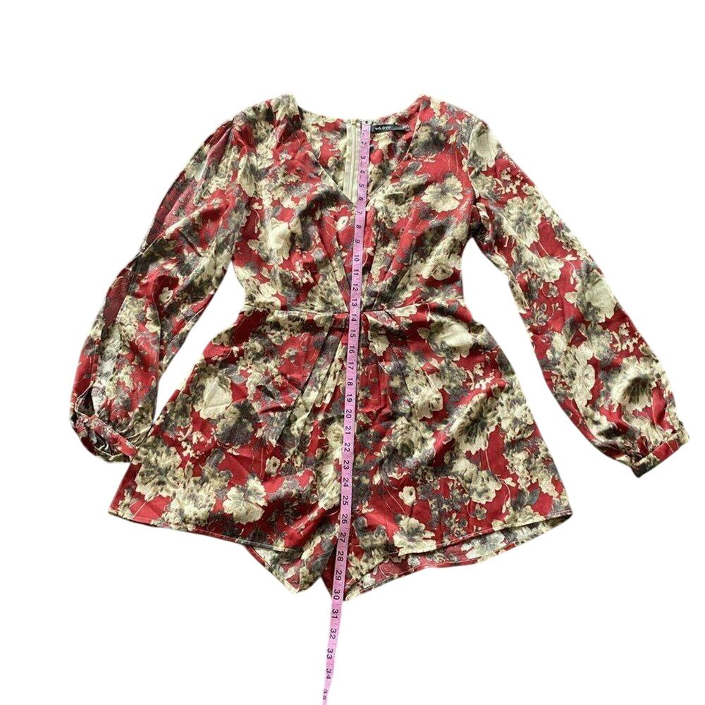 Ark & Co ivory Burgundy Floral Jumpsuit Long Sleeve Wrap Front Size Mediun boho - Picture 10 of 12